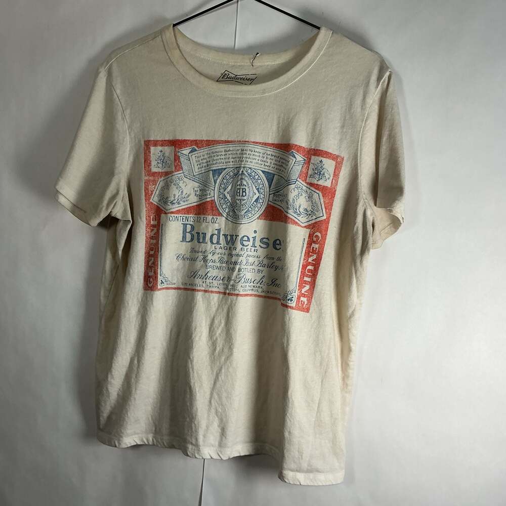 Budweiser Vintage Label Graphic T-Shirt Cream Hybrid Apparel